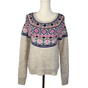 Eagle Outfitters Medium Fair Isle Wool Sweater Beige Pink Blue Red